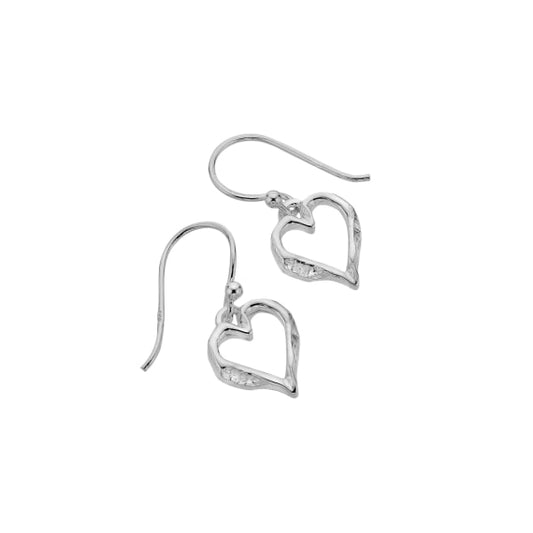 Silver textured heart drop earrings