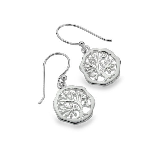 Silver tree of life drop earrings