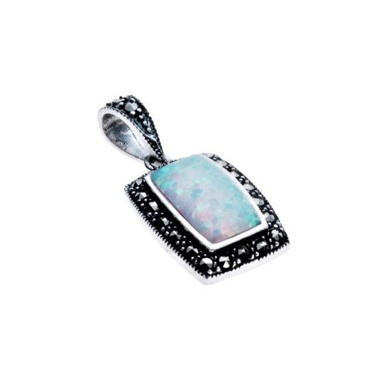Silver, Opalique and Marcasite rectangular pendant