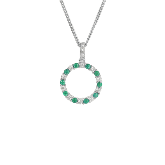 Silver, Emerald and Cubic Zirconiaopen circle pendant on a Silver chain