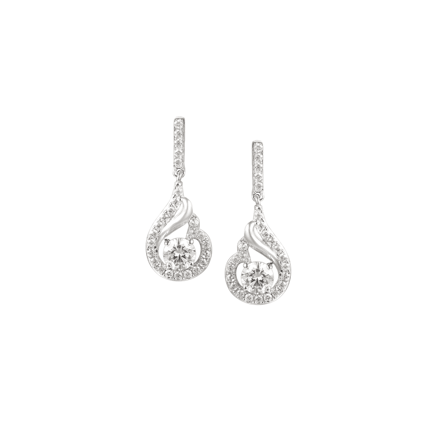 silver and cubic zirconia teardrop design drop earrings