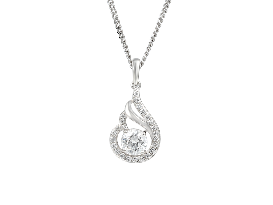 Silver and Cubic Zirconia pear shape pendant on a Silver chain