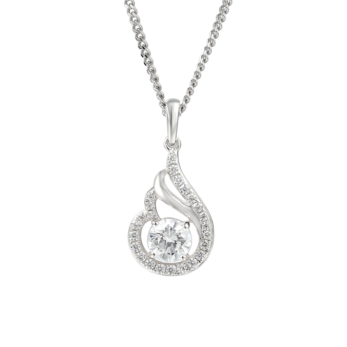 Silver and Cubic Zirconia pear shape pendant on a Silver chain