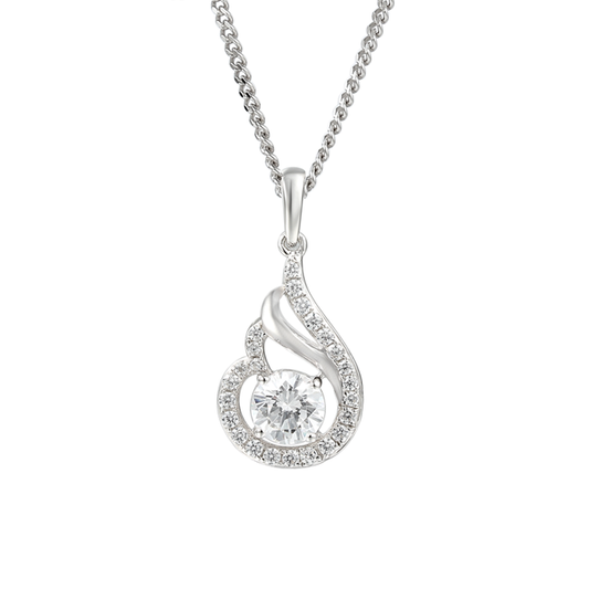 Silver and Cubic Zirconia pear shape pendant on a Silver chain