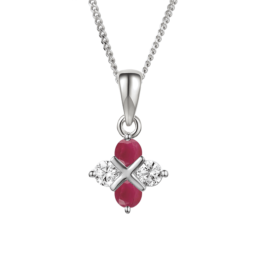 Silver, Ruby and Cubic Zirconia pendant on a Silver chain