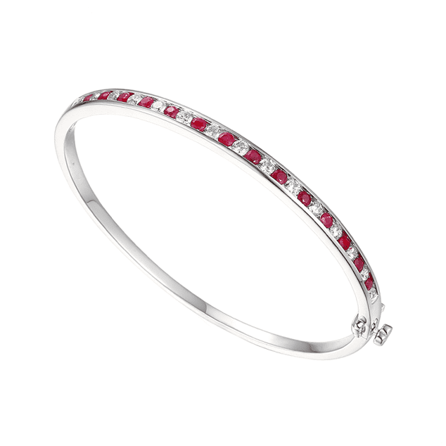 Silver, Ruby and Cubic Zirconia bangle