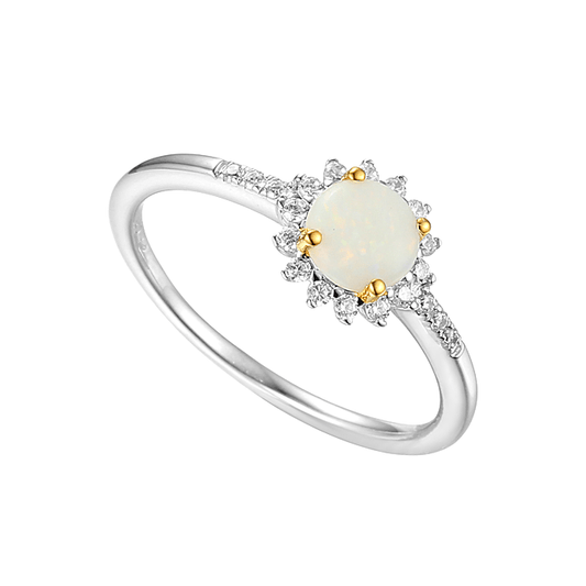 Silver, Opal and cubic zirconia ring