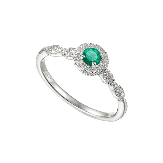 Silver, Emerald and cubic zirconia cluster ring