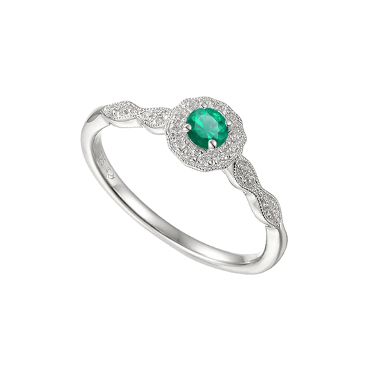Silver, Emerald and cubic zirconia cluster ring