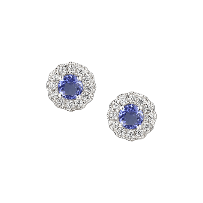 Silver , cubic zirconia and tanzanite earrings