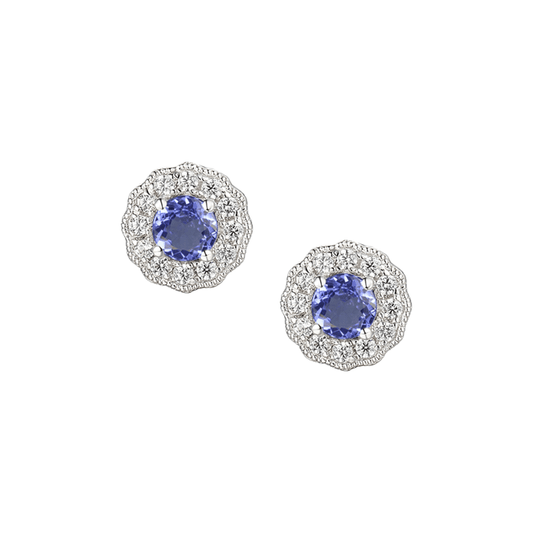 Silver , cubic zirconia and tanzanite earrings
