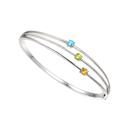 Silver, Blue Topaz, Peridot, Citrine and Cubic Zirconia bangle