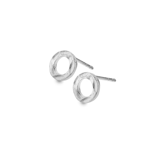 Silver textured open circle stud earrings