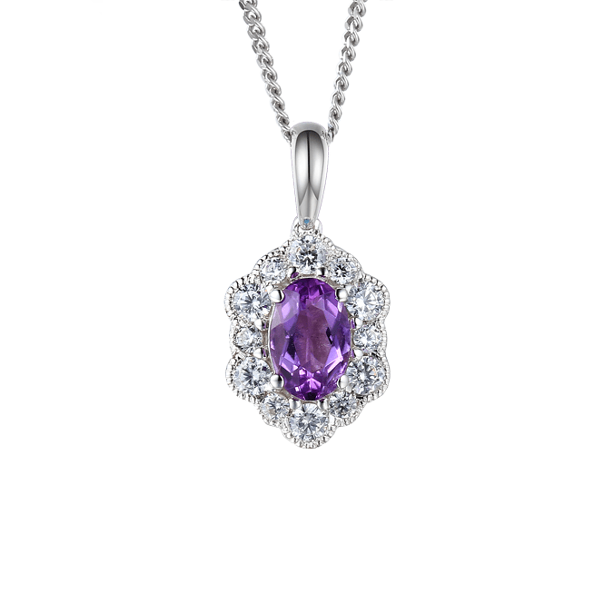Silver, Amethyst and Cubic Zirconia pendant on a 16-18'' silver chain