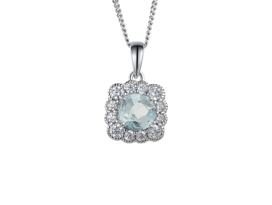 Silver, Aquamarine and cubic zirconia pendant