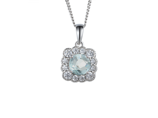 Silver, Aquamarine and cubic zirconia pendant