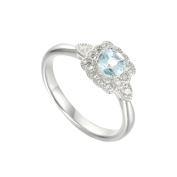 Silver, cubic zirconia and aquamarine ring