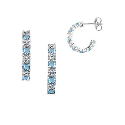 Silver and Blue Topaz hoop earrings with Cubic Zirconia