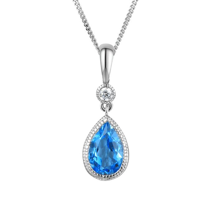 Silver, blue topaz and cubic zirconia teardrop pendant