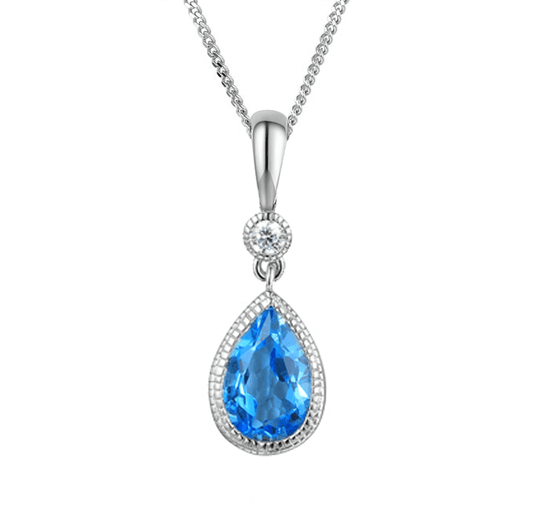Silver, blue topaz and cubic zirconia teardrop pendant