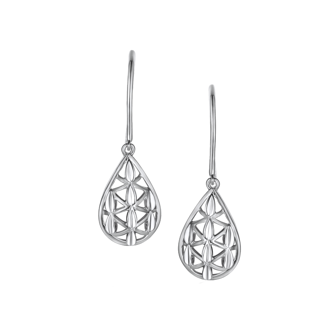 Silver open lace teardrop drop earrings
