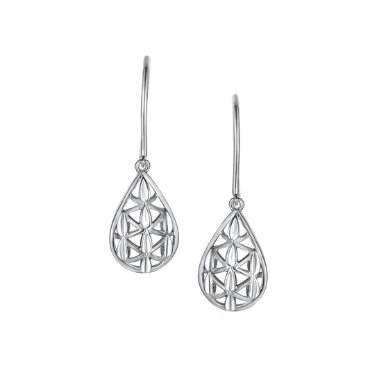 Silver open lace teardrop drop earrings