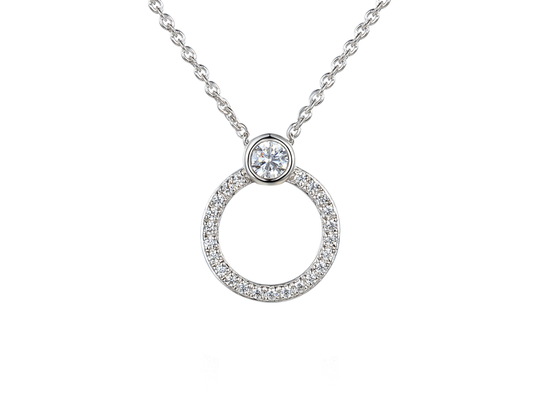 Silver and Cubic Zirconia hoop style pendant on a silver chain