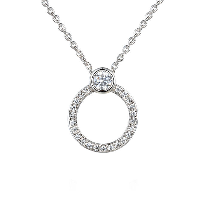 Silver and Cubic Zirconia hoop style pendant on a silver chain