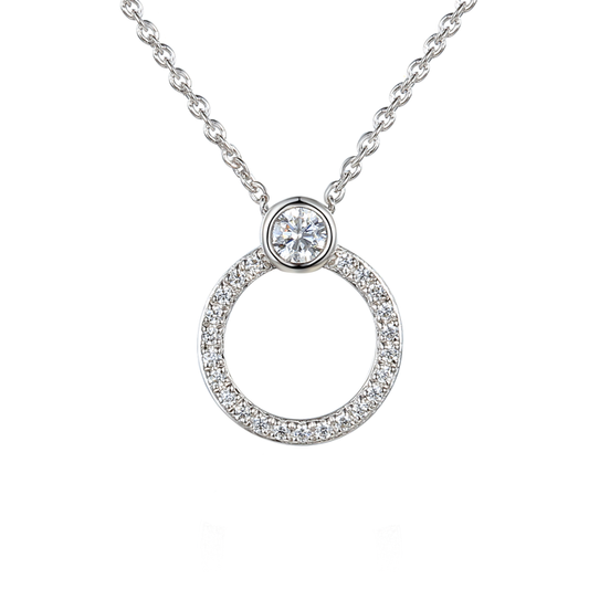 Silver and Cubic Zirconia hoop style pendant on a silver chain