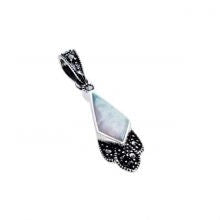 Silver, kite shaped Opalique and Marcasite drop pendant
