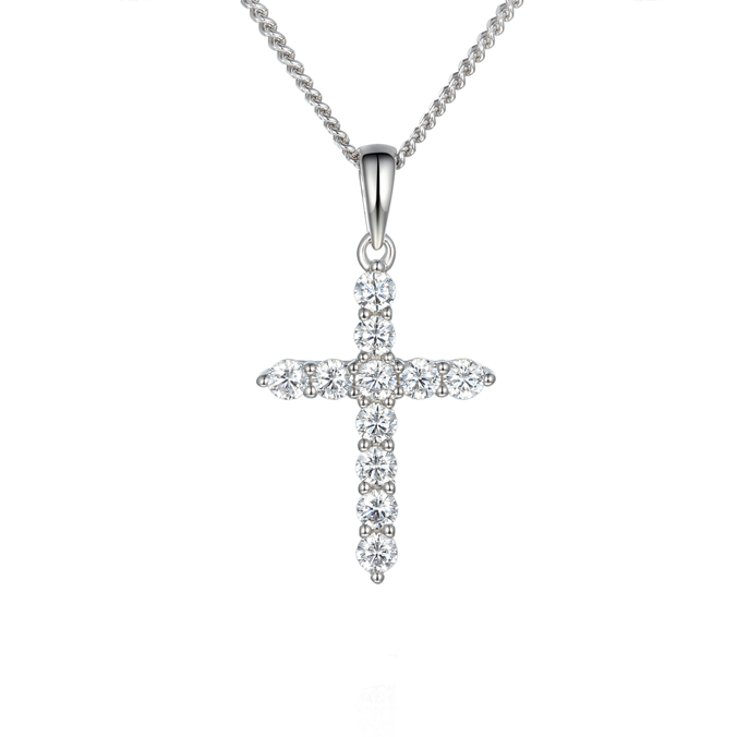 Silver and Cubic Zirconia grain set cross pendant on a Silver chain