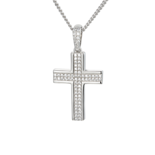 Silver and Cubic Zirconia cross pendant on a Silver chain