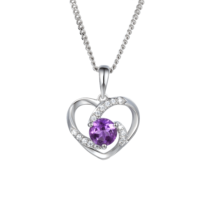 Silver, Amethyst and Cubic Zirconia Heart pendant