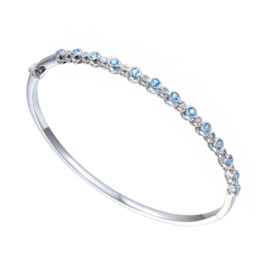 Silver, Blue Topaz and Cubic Zirconia bangle