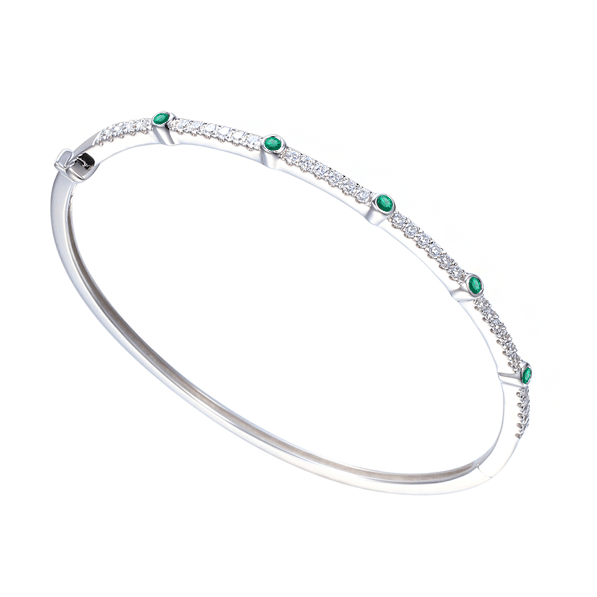 Silver, Emerald and Cubic Zirconia bangle