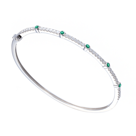 Silver, Emerald and Cubic Zirconia bangle