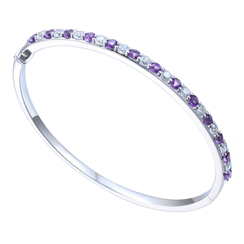 Silver , Amethyst and cubic zirconia bangle