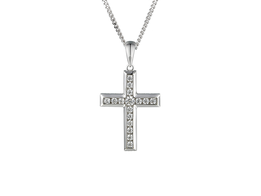 Silver and Cubic Zirconia set cross on a Silver chain
