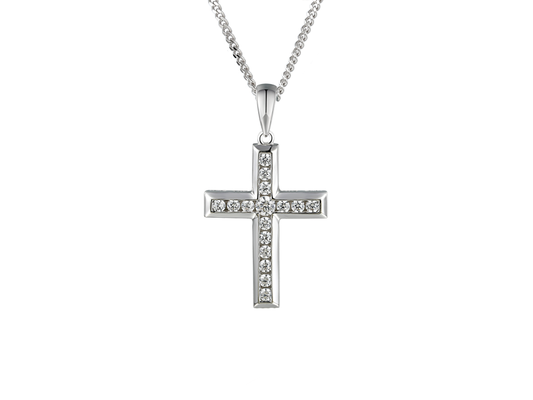 Silver and Cubic Zirconia set cross on a Silver chain