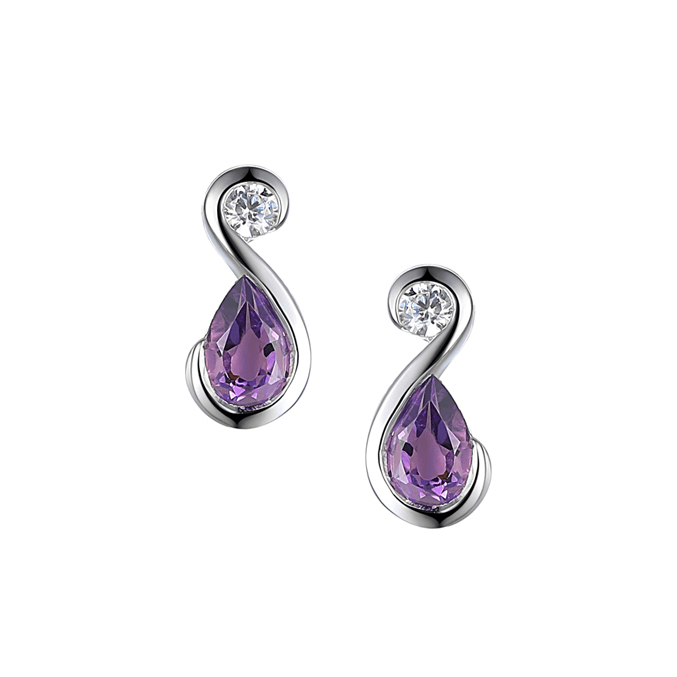 Silver, Amethyst and Cubic Zirconia infinity style stud earrings