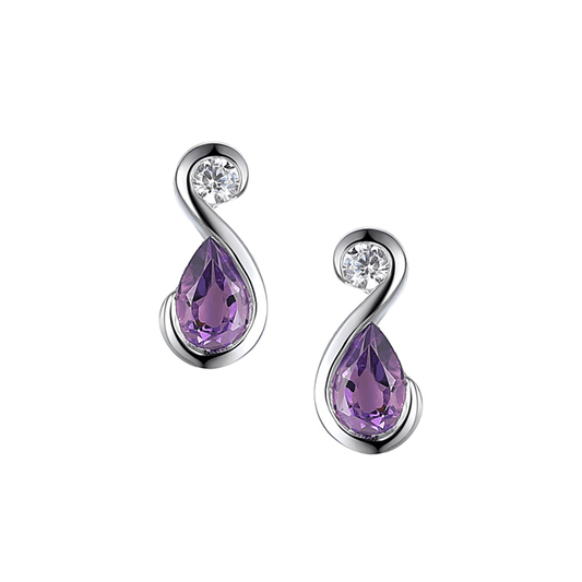 Silver, Amethyst and Cubic Zirconia infinity style stud earrings