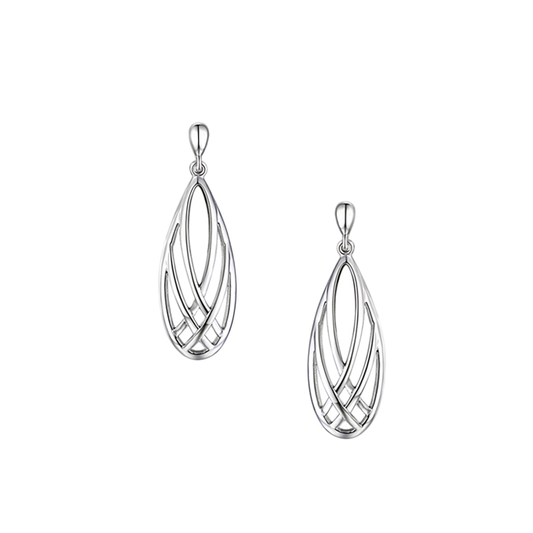 Silver open cut teardrop drop earrings