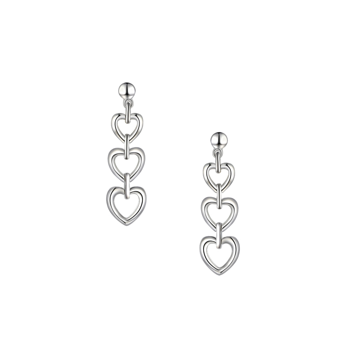 Silver triple heart drop earrings