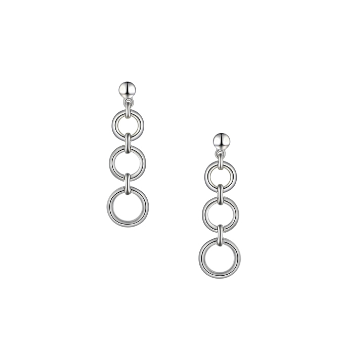 Silver triple circle drop earrings