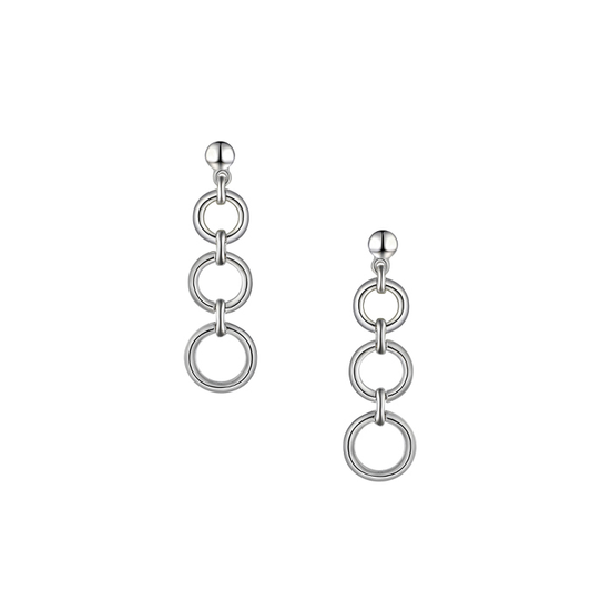 Silver triple circle drop earrings