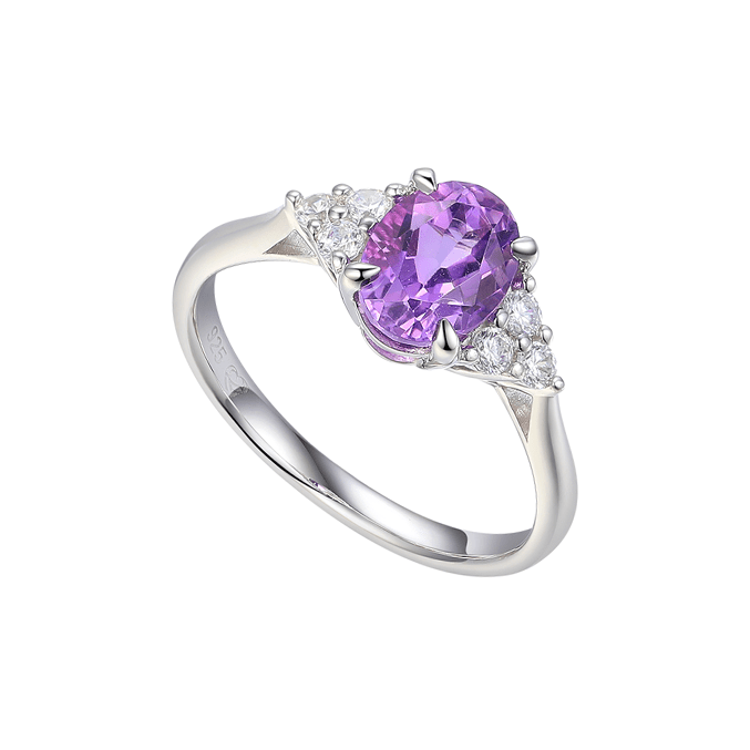 silver, amethyst and cubic zirconia ring