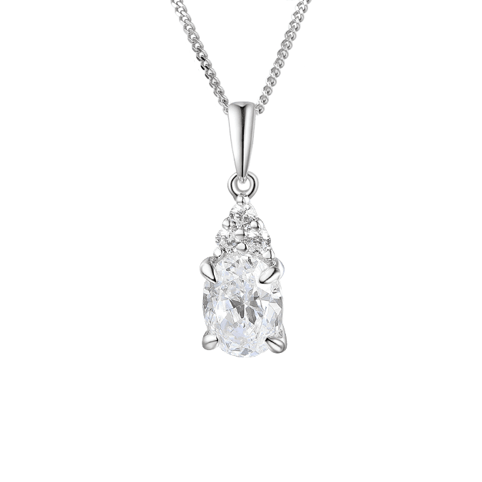 Silver and cubic zirconia oval pendant