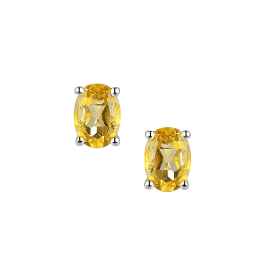 Silver and citrine oval stud earrings