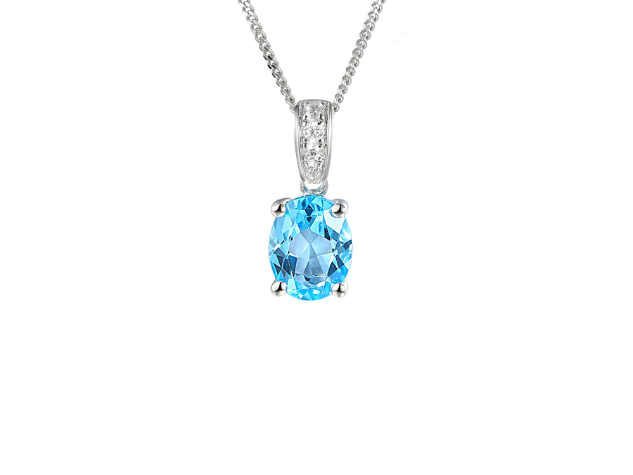 Silver and Blue Topaz with Cubic Zirconia Pendant and chain