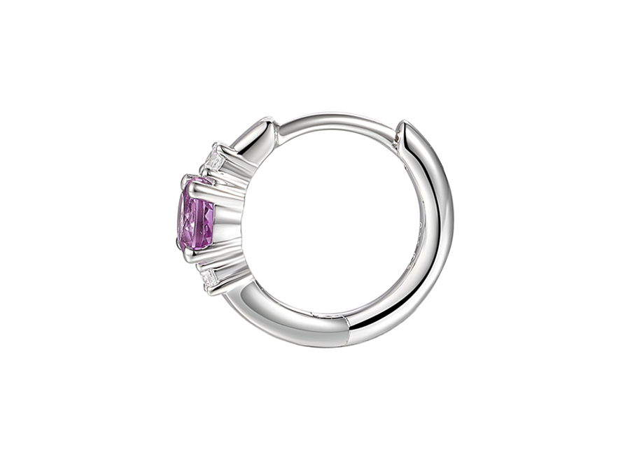 Silver, Amethyst small hoop earrings with Cubic Zirconia